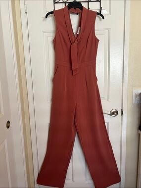 Lucen by Nikibiki Sleeveless Tie-Neck Jumpsuit in Rusty Terracotta
